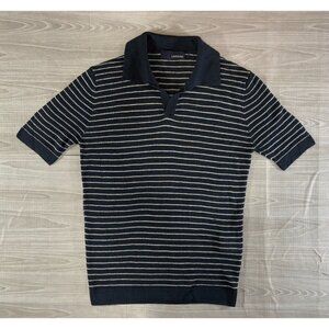Lardini 100% linen knit polo shirt size 48 US M color navy ivory NWOT mspr $585